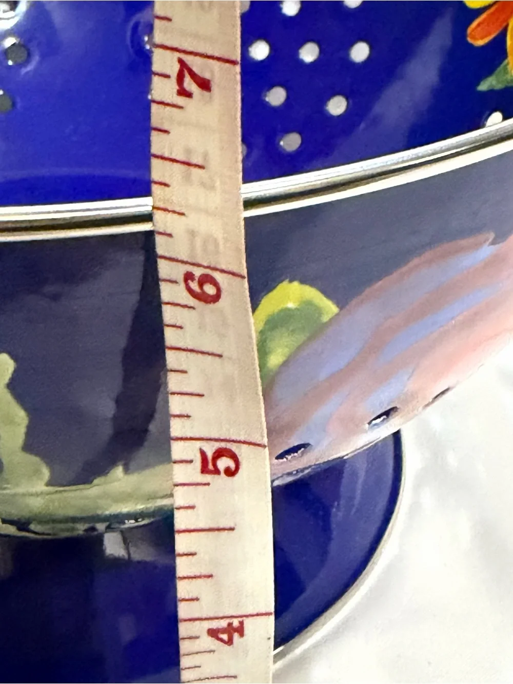 The Pioneer Woman Strainer 5 Quart Cobalt Blue Flowers Stainless Steel